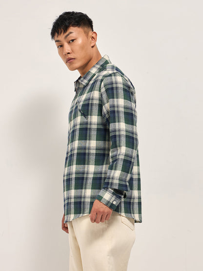 Men's Pure Cotton Checked Regular Fit Shacket TBH-NIDAO-GR