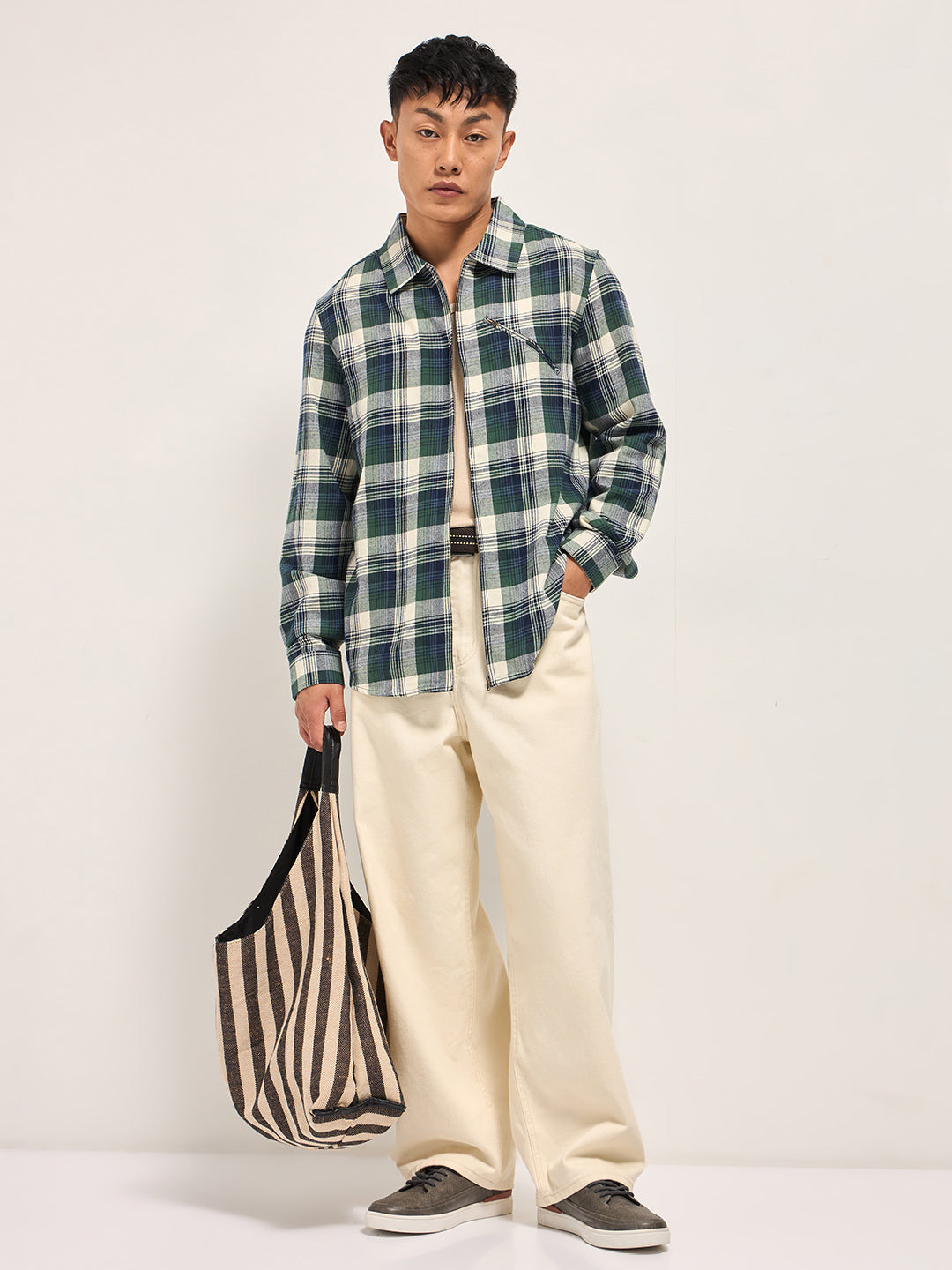 Men's Pure Cotton Checked Regular Fit Shacket TBH-NIDAO-GR