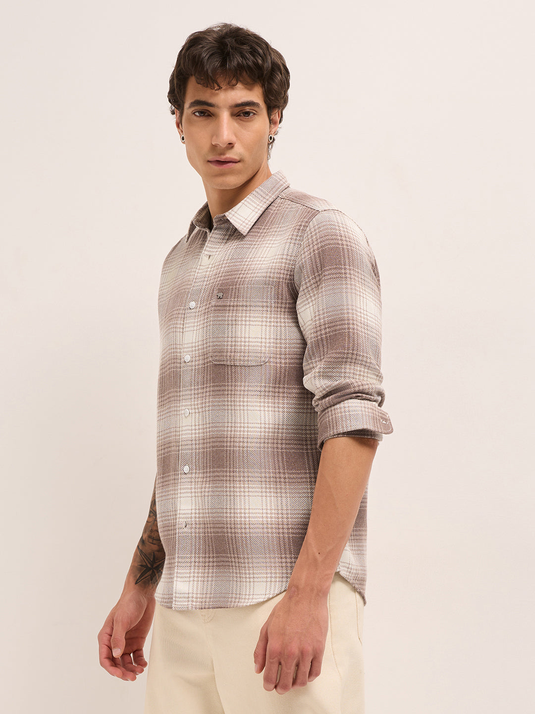 Men Herringbone Checked Design Regular Fit Casual Shirt TBH-ODE-BR