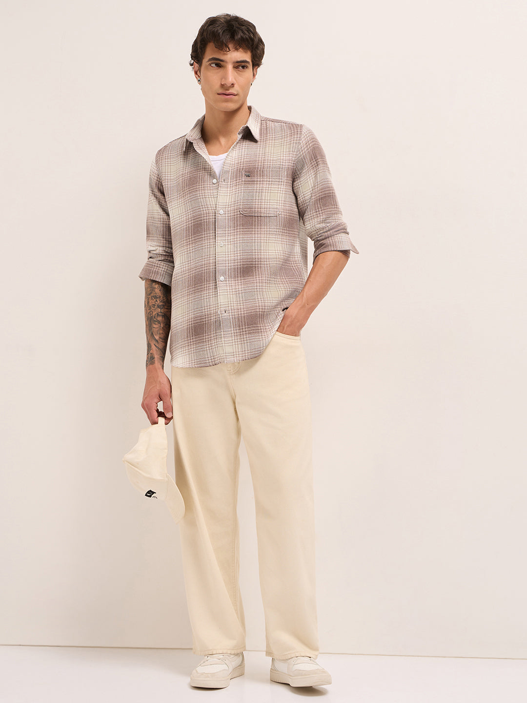 Men Herringbone Checked Design Regular Fit Casual Shirt TBH-ODE-BR