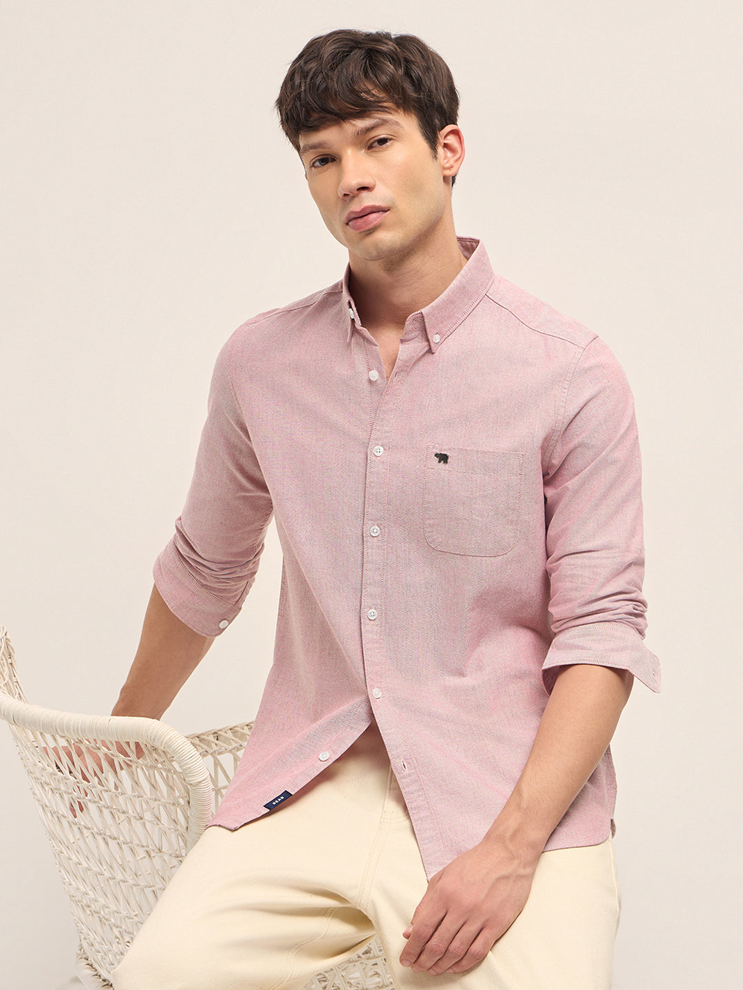Men Cotton Solid Slim Fit Casual Shirt TBH-PIBLE-RD