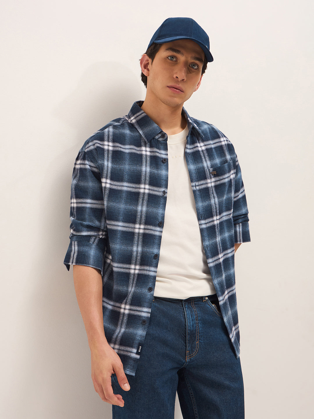 Men Cotton Checked Relaxed Fit Flannel Shirt TBH-PLIKOL-BL