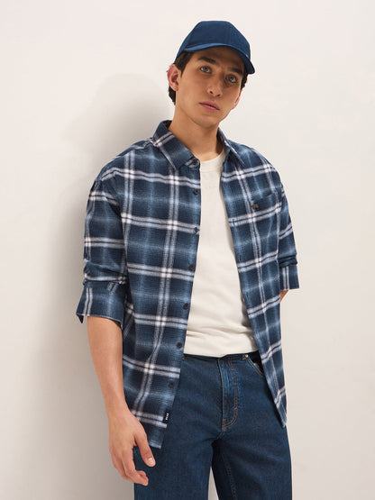 Men Cotton Checked Relaxed Fit Flannel Shirt TBH-PLIKOL-BL