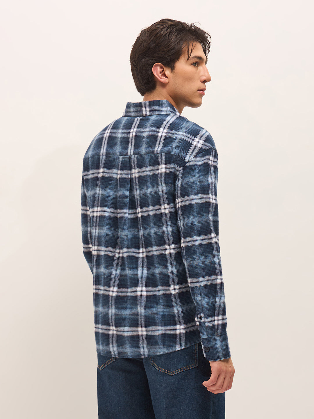 Men Cotton Checked Relaxed Fit Flannel Shirt TBH-PLIKOL-BL