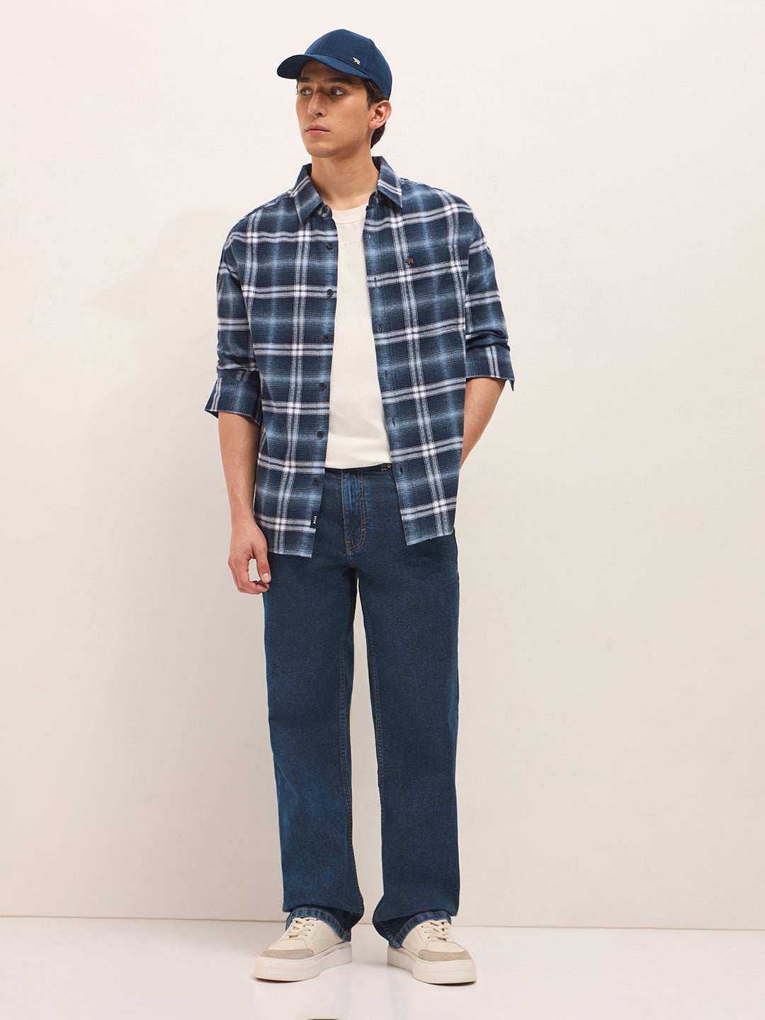 Men Cotton Checked Relaxed Fit Flannel Shirt TBH-PLIKOL-BL