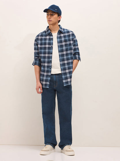 Men Cotton Checked Relaxed Fit Flannel Shirt TBH-PLIKOL-BL