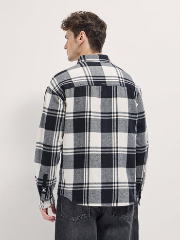 Men's Cotton Checked Relaxed Fit Flannel Overshirt TBH-RALIN-BK