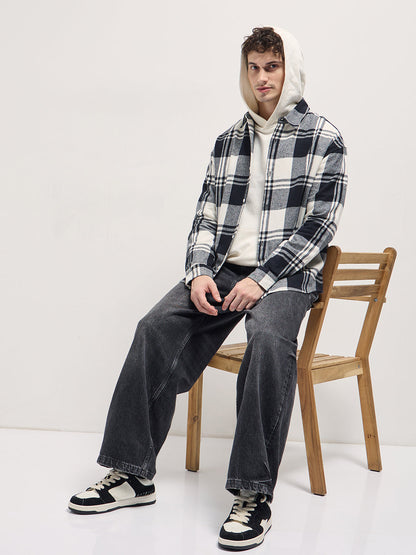 Men's Cotton Checked Relaxed Fit Flannel Overshirt TBH-RALIN-BK