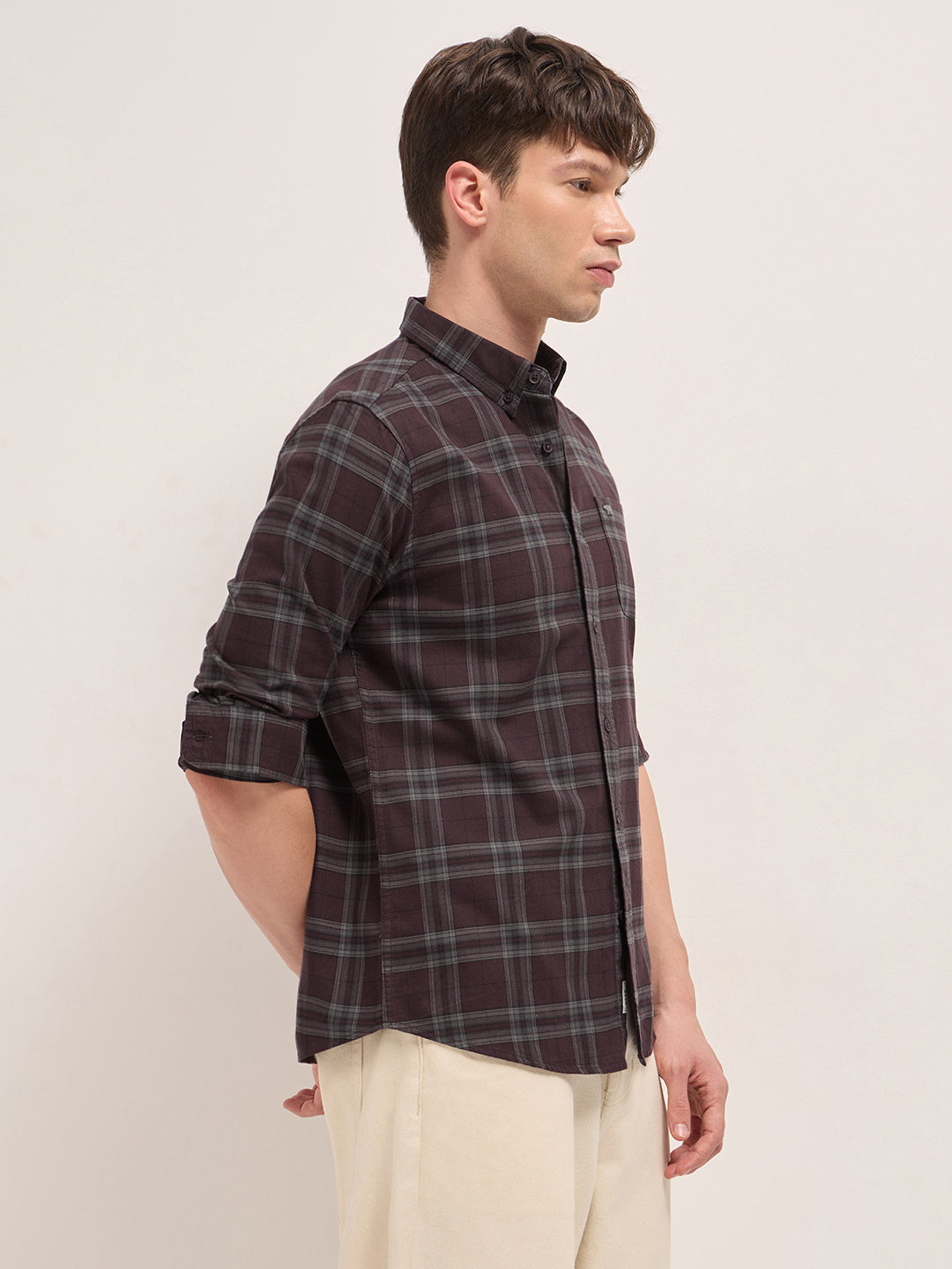 Men Cotton Checked Slim Fit Casual Shirt TBH-RAREN-MR