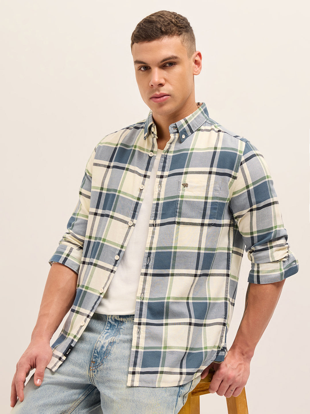 Men Cotton Checked Slim Fit Casual Shirt | Bear House at Broadway