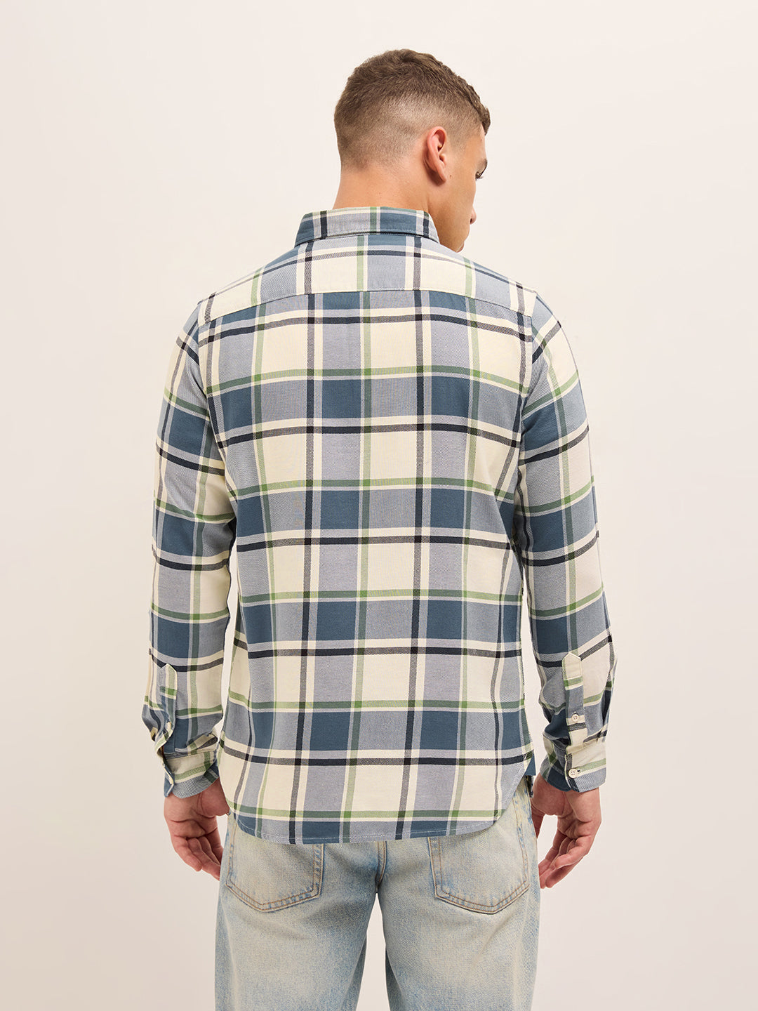 Men Cotton Checked Slim Fit Casual Shirt TBH-RETSE-BL