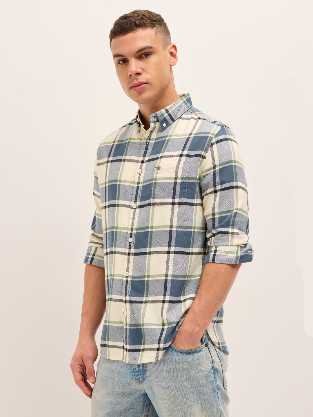 Men Cotton Checked Slim Fit Casual Shirt TBH-RETSE-BL