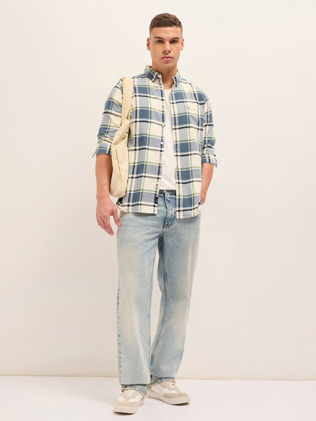 Men Cotton Checked Slim Fit Casual Shirt TBH-RETSE-BL