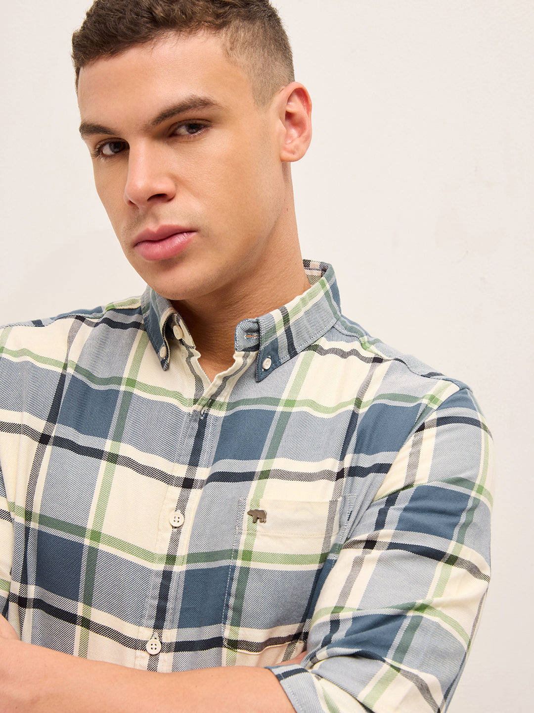 Men Cotton Checked Slim Fit Casual Shirt TBH-RETSE-BL