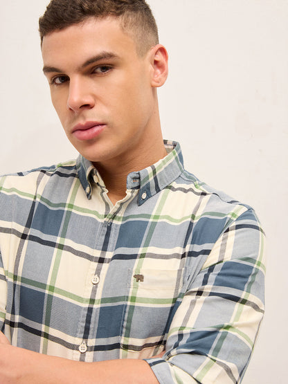 Men Cotton Checked Slim Fit Casual Shirt TBH-RETSE-BL