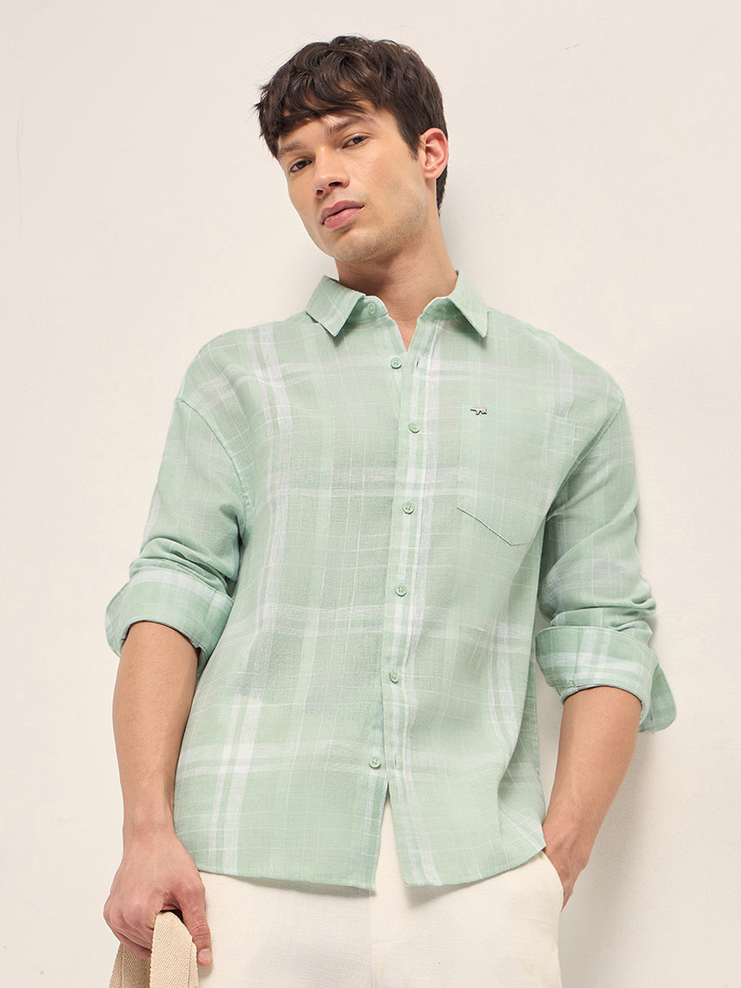Men Checked Relax Fit Casual Shirt TBH-RHODNE-GR