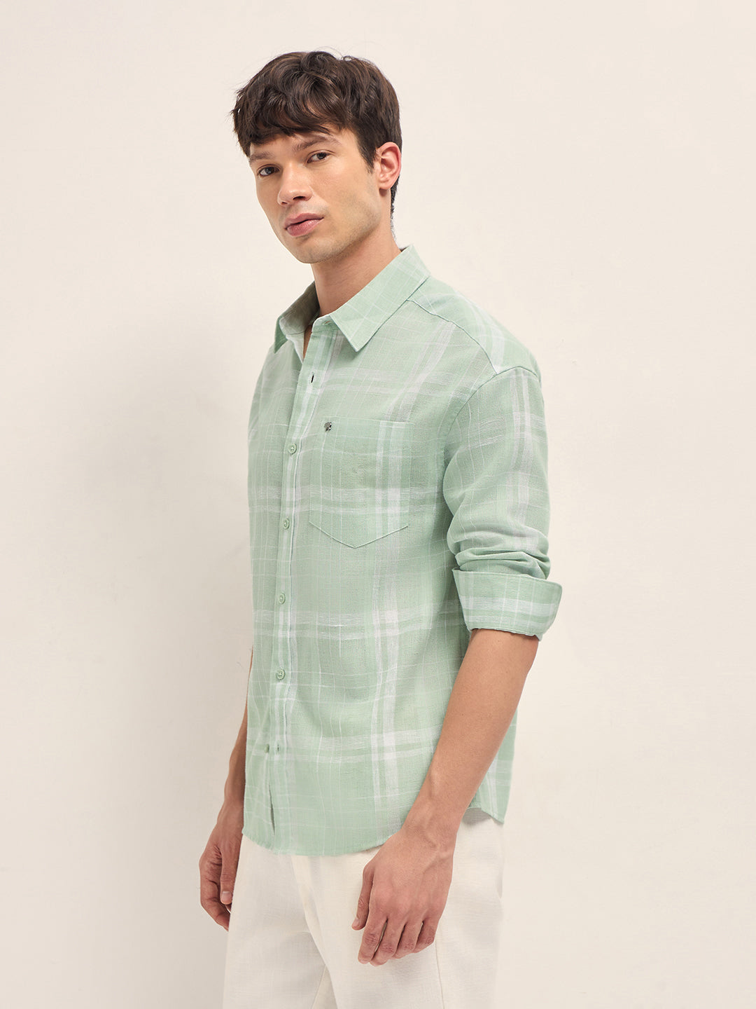 Men Checked Relax Fit Casual Shirt TBH-RHODNE-GR