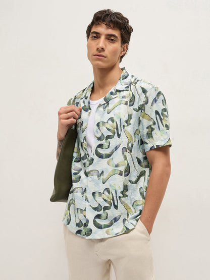 Men Abstract Printed Casual Shirt with Short Sleeves