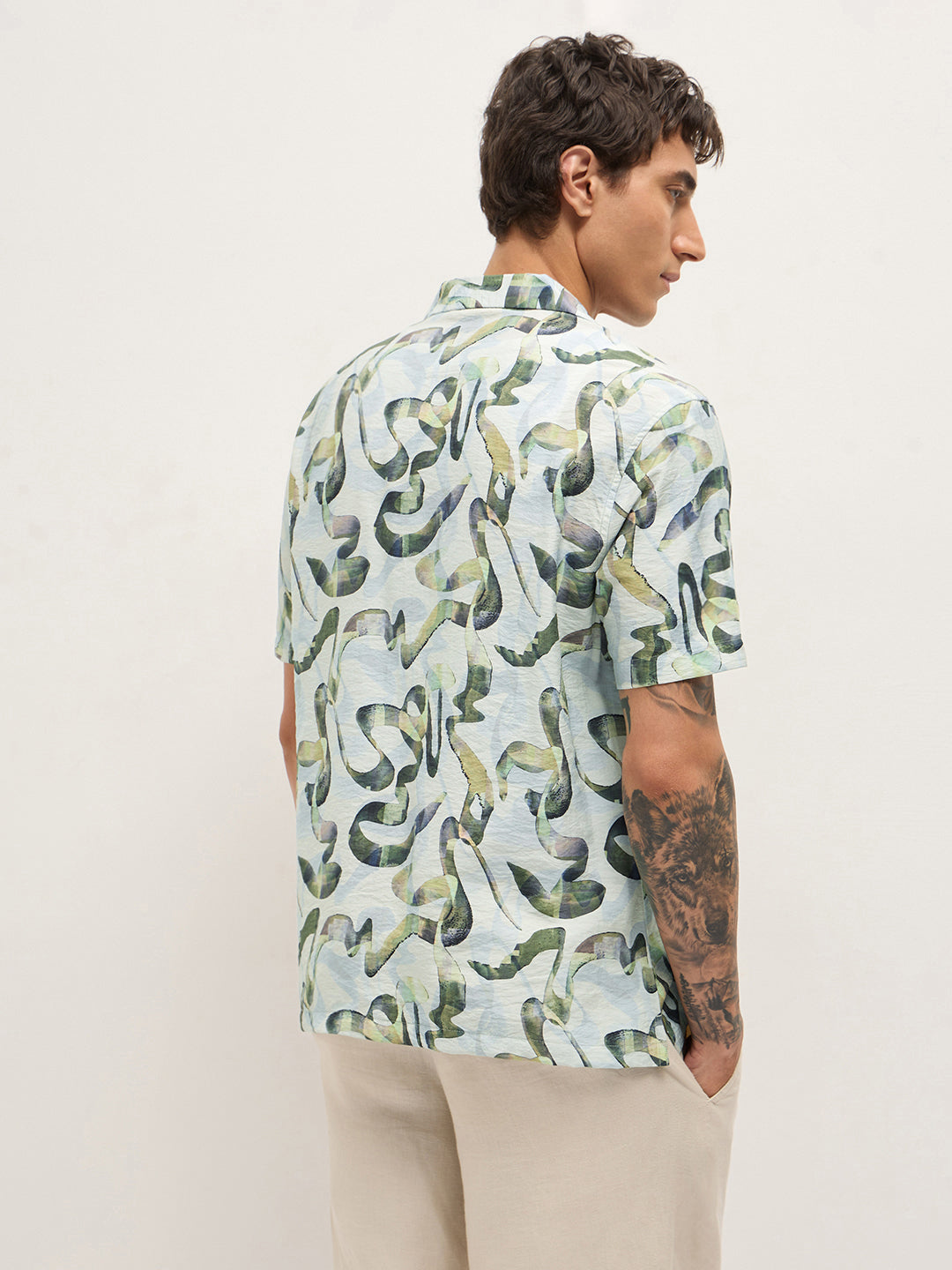 Men Abstract Printed Casual Shirt with Short Sleeves