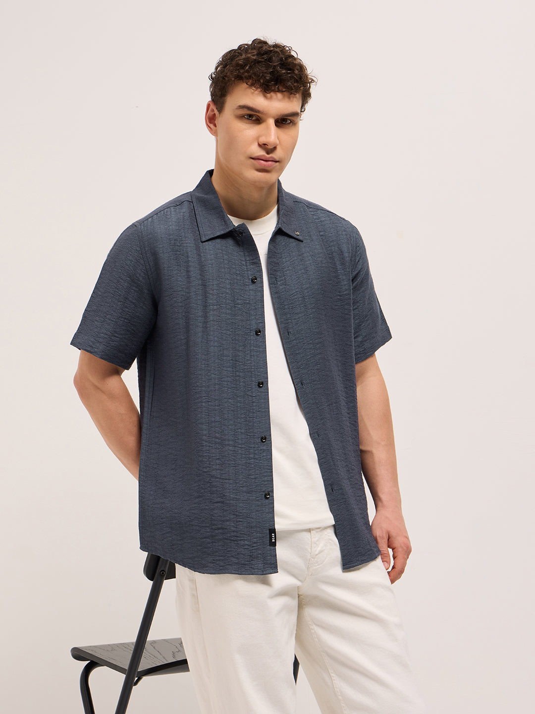 Men's Texturted Regular Fit Casual Shirt TBH-SEKI-BL | Bear House at Broadway