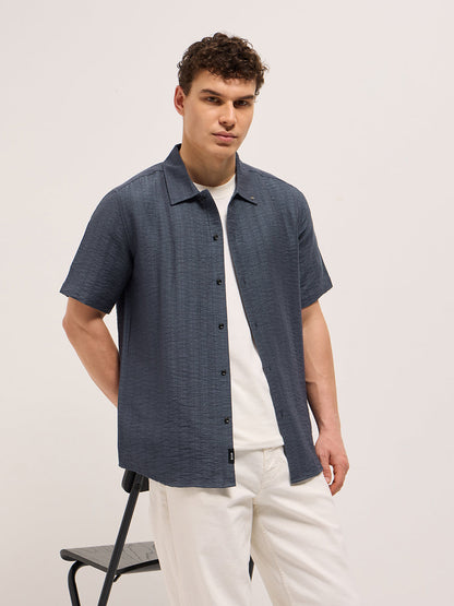 Men's Texturted Regular Fit Casual Shirt TBH-SEKI-BL