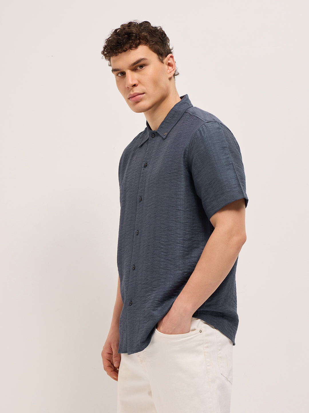 Men's Texturted Regular Fit Casual Shirt TBH-SEKI-BL