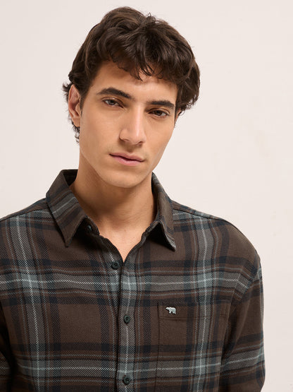 Men Cotton Checked Regular Fit Flannel Casual Shirt TBH-SHERR-BR
