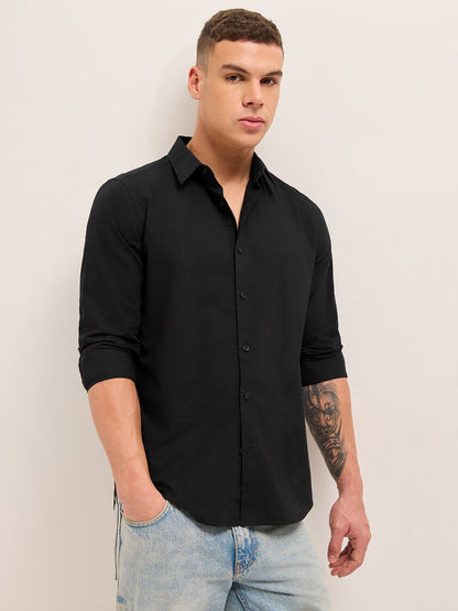 Men Cotton Solid Slim Fit Casual Shirt TBH-SOMALO-BK