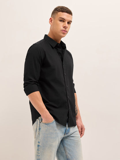 Men Cotton Solid Slim Fit Casual Shirt TBH-SOMALO-BK