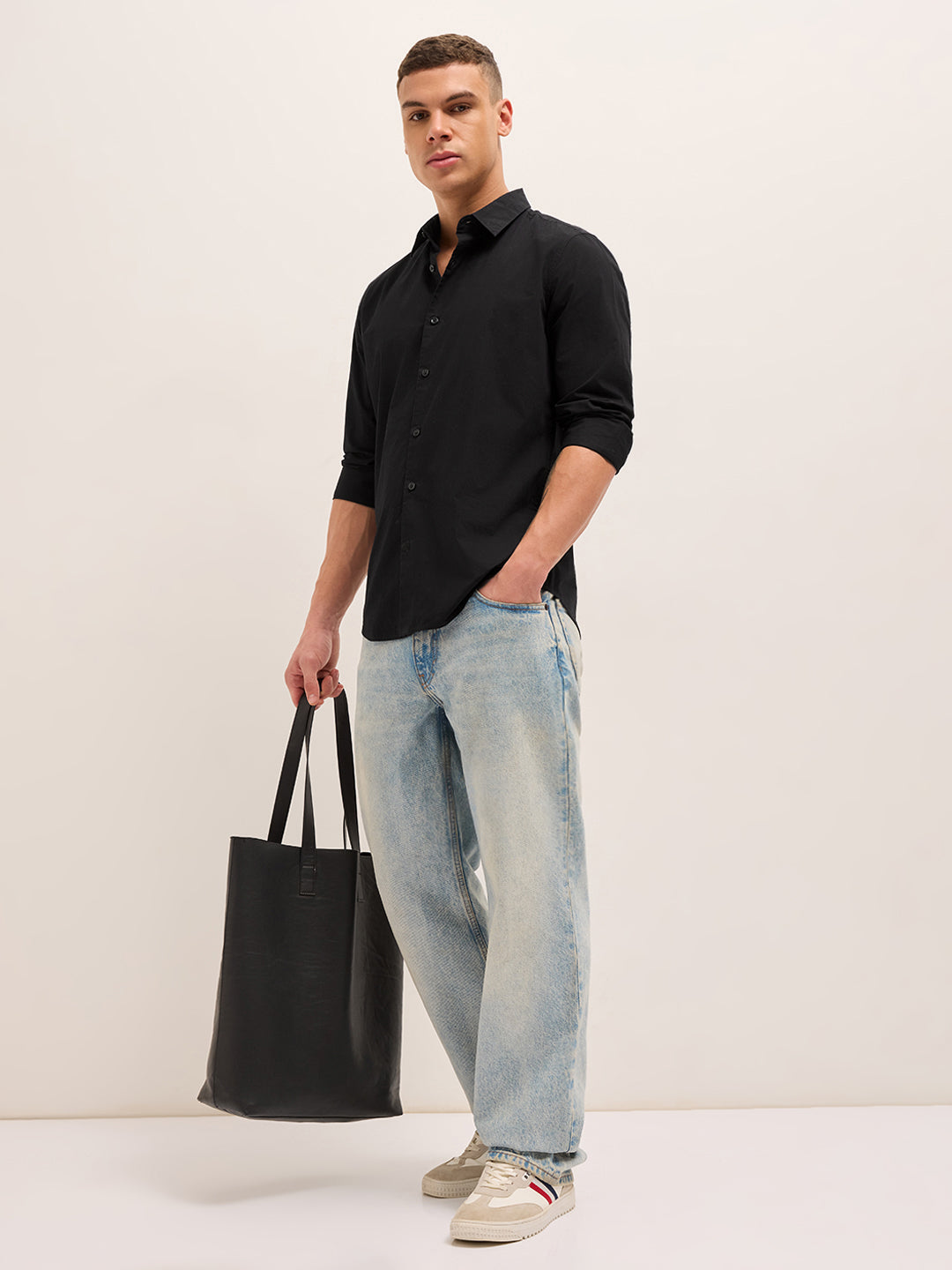 Men Cotton Solid Slim Fit Casual Shirt TBH-SOMALO-BK