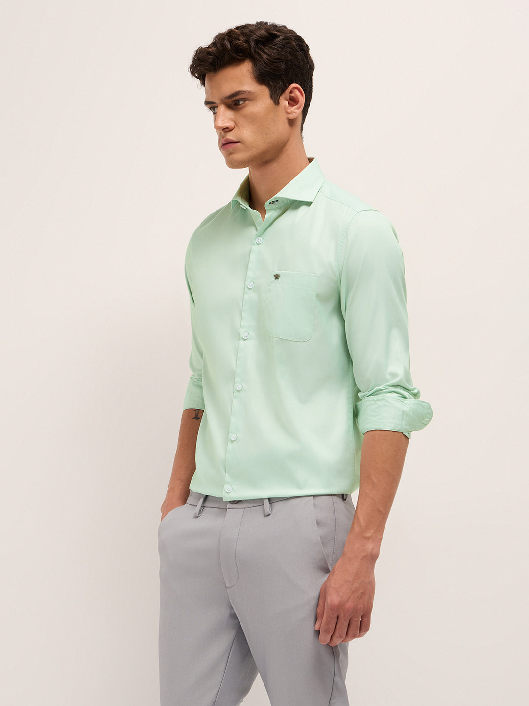 Men Herringbone Woven Design Tailored Fit Formal Shirt TBH-STALO-GR