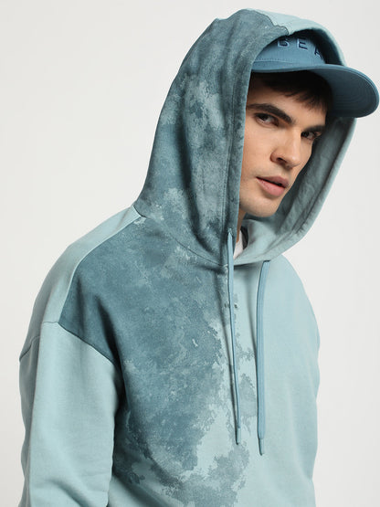 Men Blue Printed Regular Fit Hoodies TBH-WRAP-BL