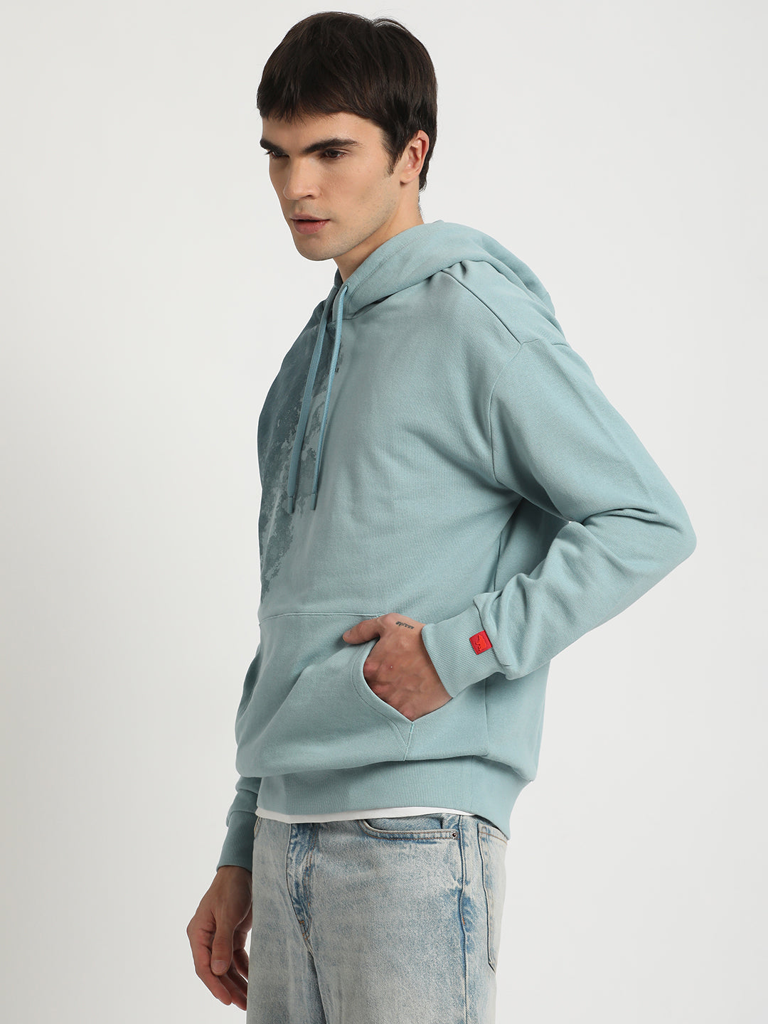 Men Blue Printed Regular Fit Hoodies TBH-WRAP-BL