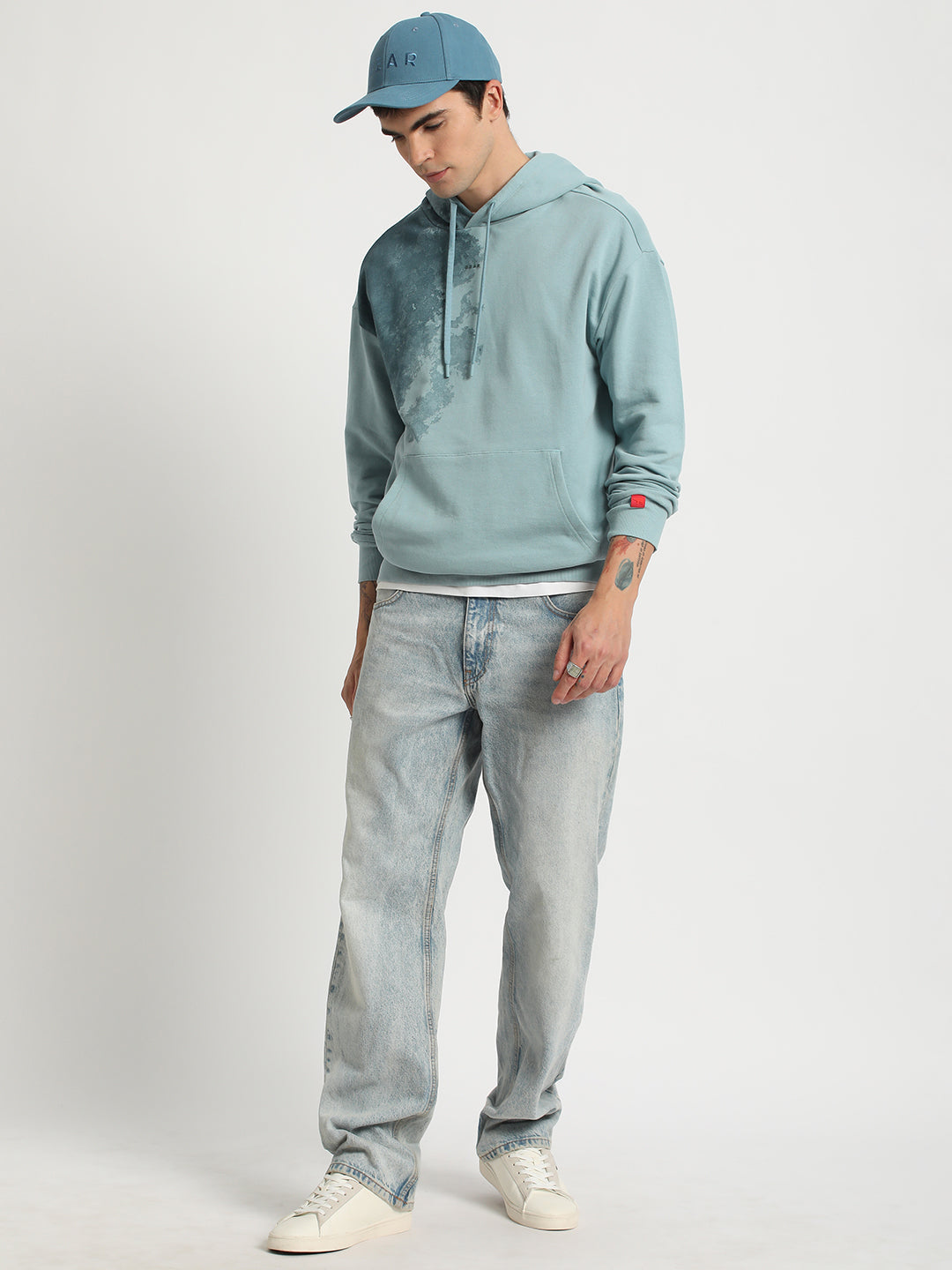 Men Blue Printed Regular Fit Hoodies TBH-WRAP-BL