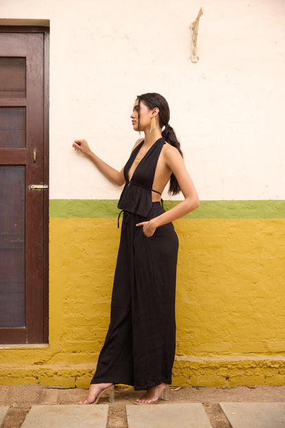 Black Halter Tie-up Neck Top