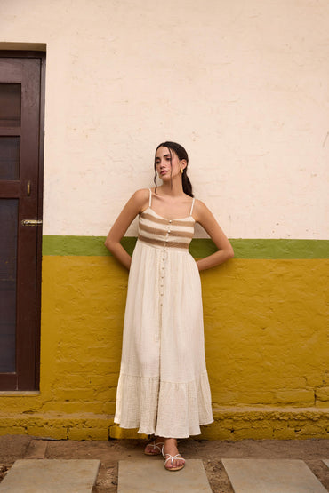 Brown Front Button-Down Maxi Dress