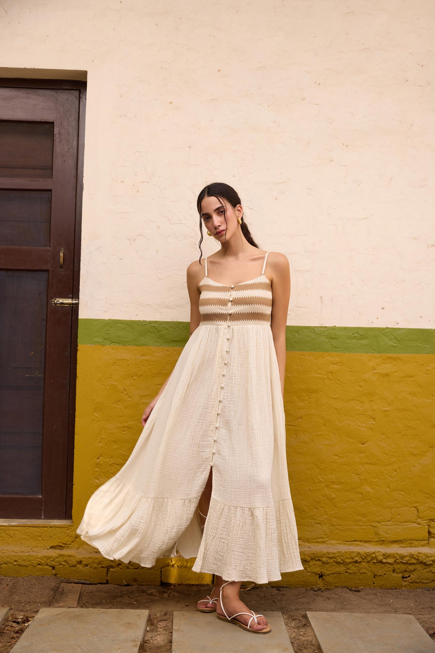 Brown Front Button-Down Maxi Dress