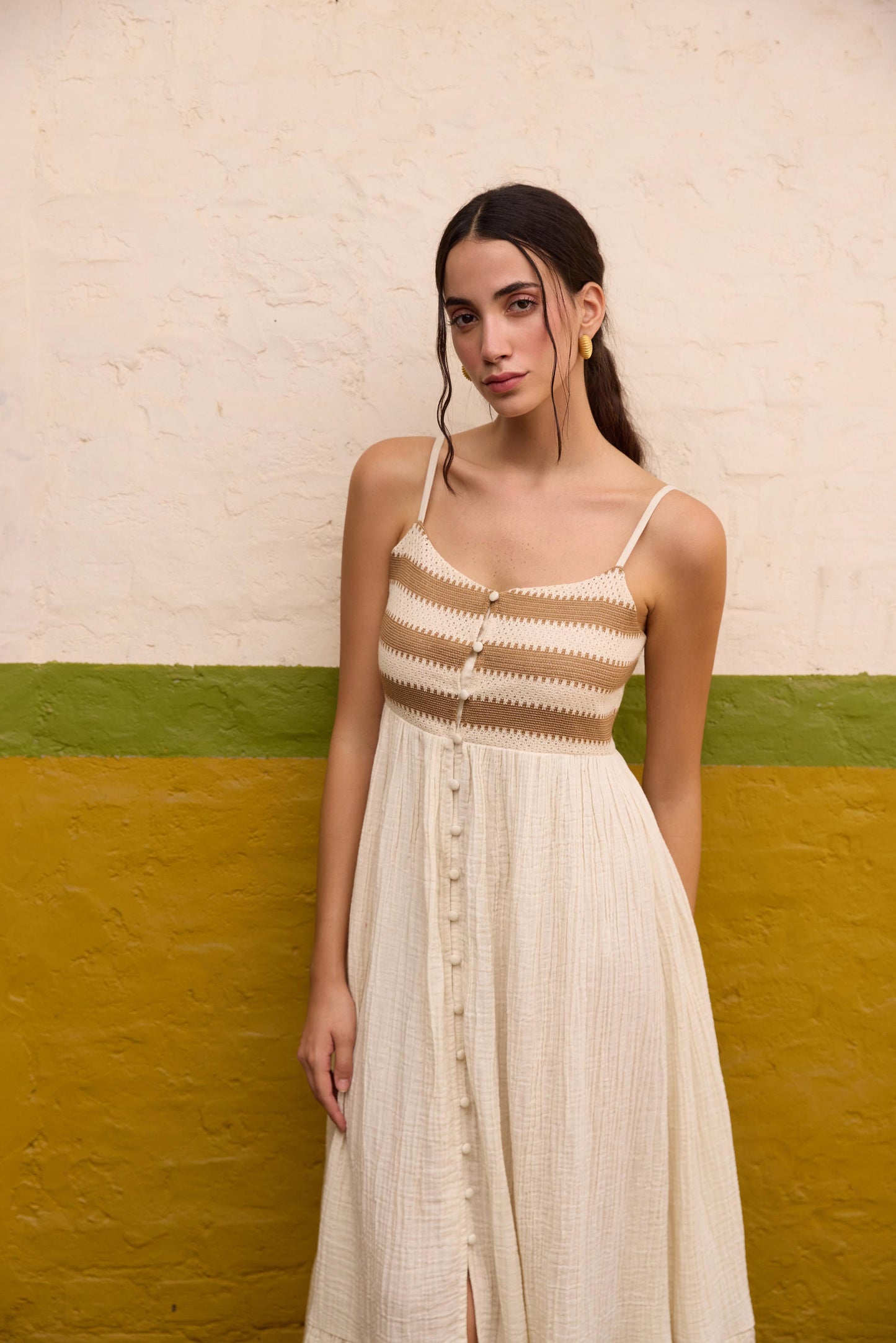 Brown Front Button-Down Maxi Dress