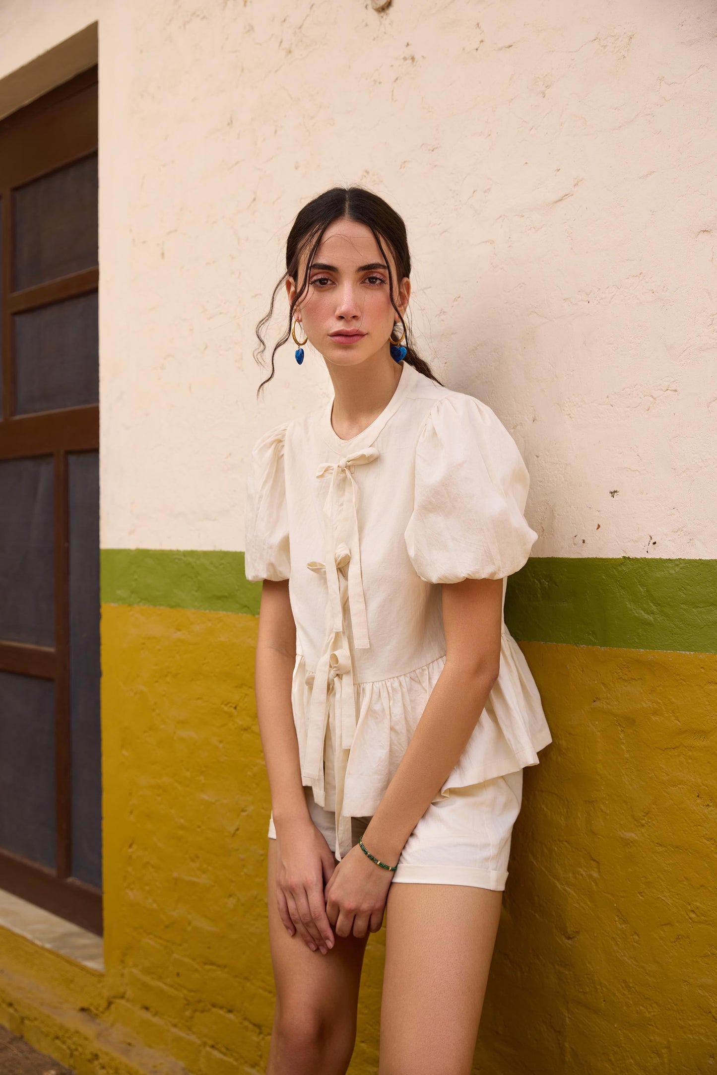 Off White Front Tie-Up Peplum Top