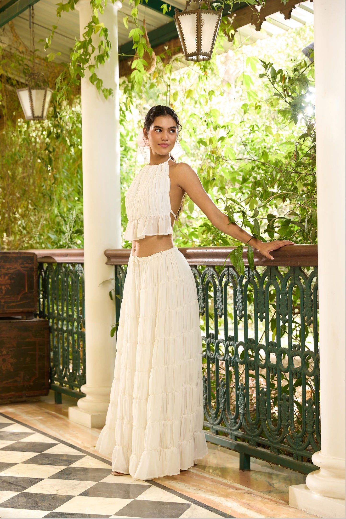 White Gathered Maxi Skirt