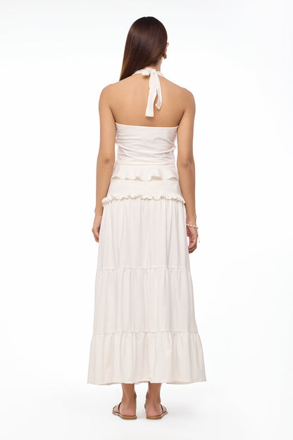 Ivory Muse Ruched Maxi Skirt