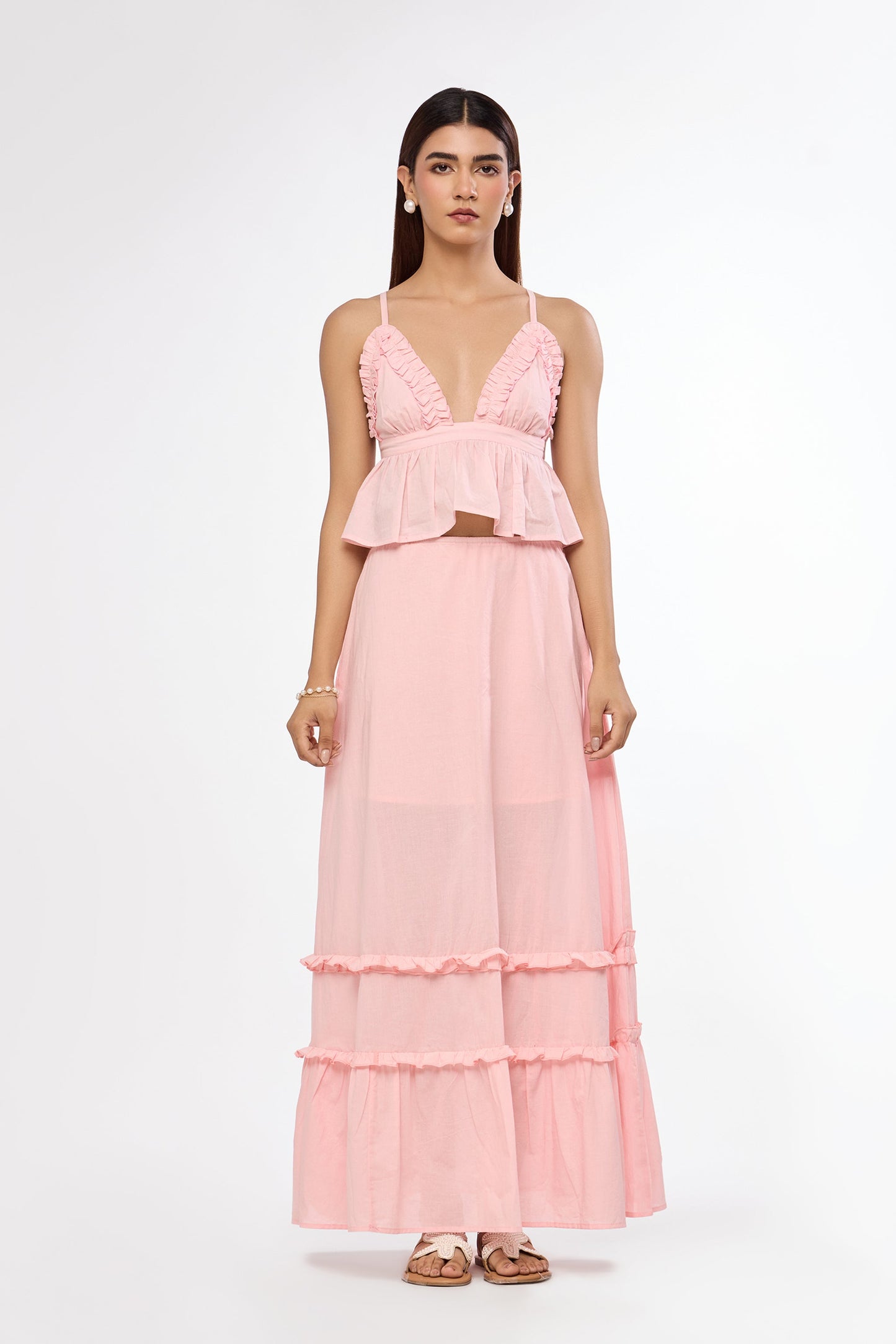 Soft Pink Breeze Ruffle Maxi Skirt