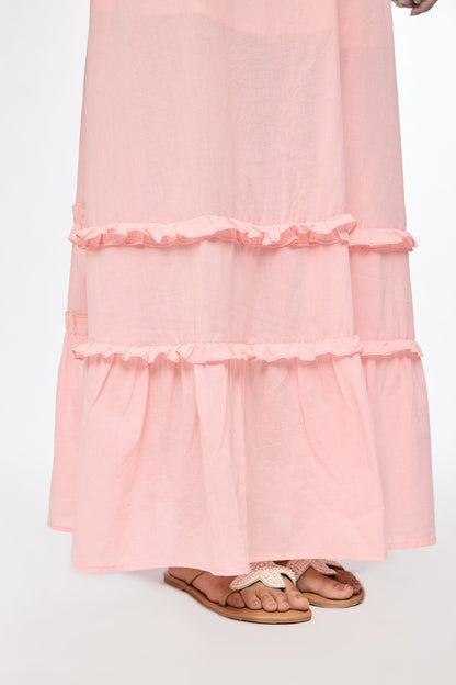 Soft Pink Breeze Ruffle Maxi Skirt
