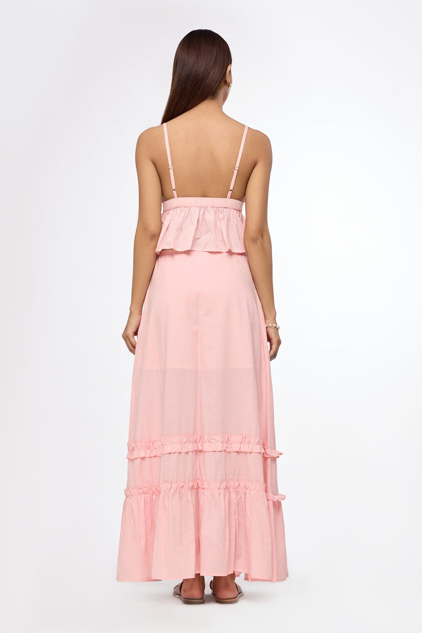 Soft Pink Breeze Ruffle Maxi Skirt