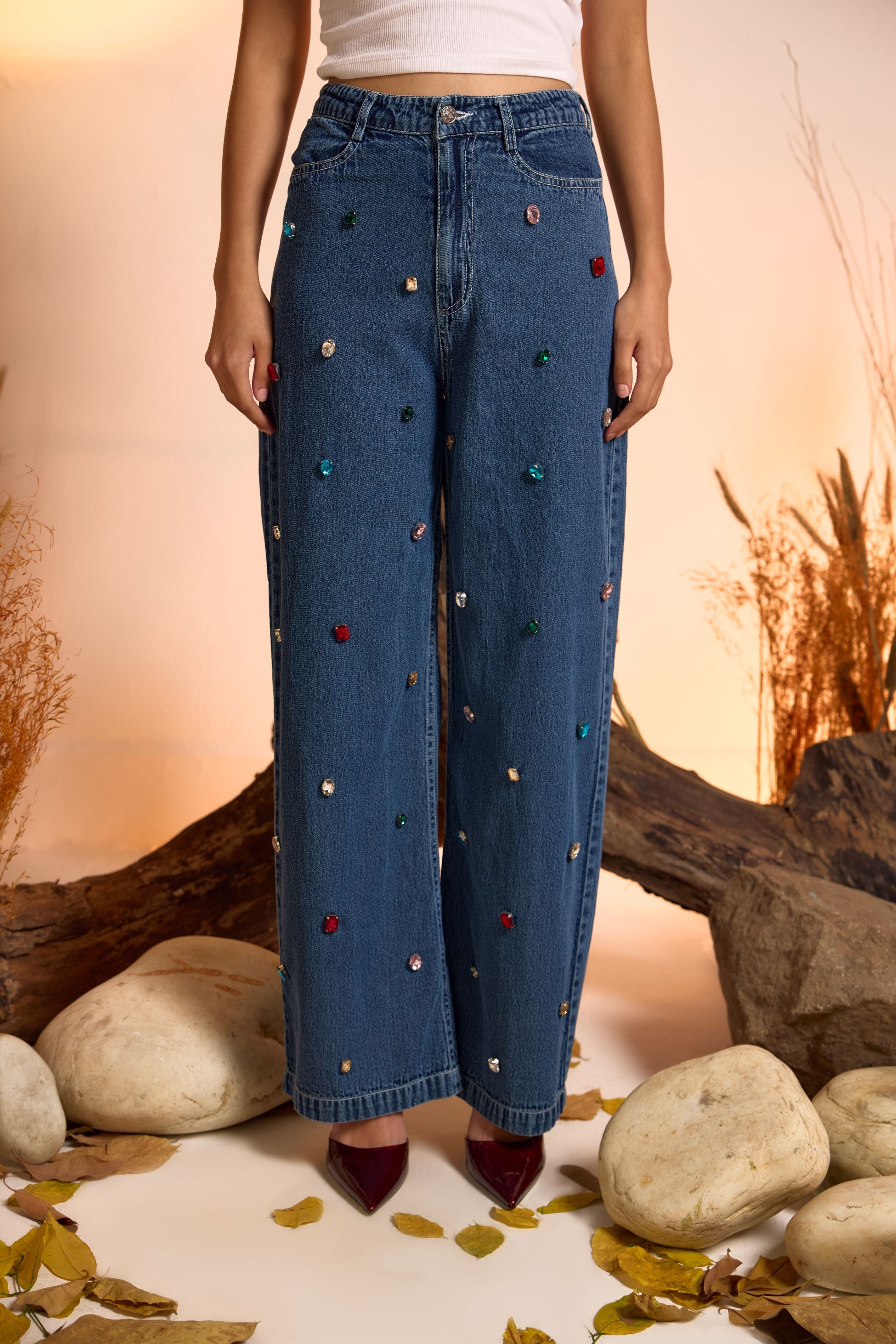 Crystal Studded Denim Jeans | The Clothing Factory at Broadway