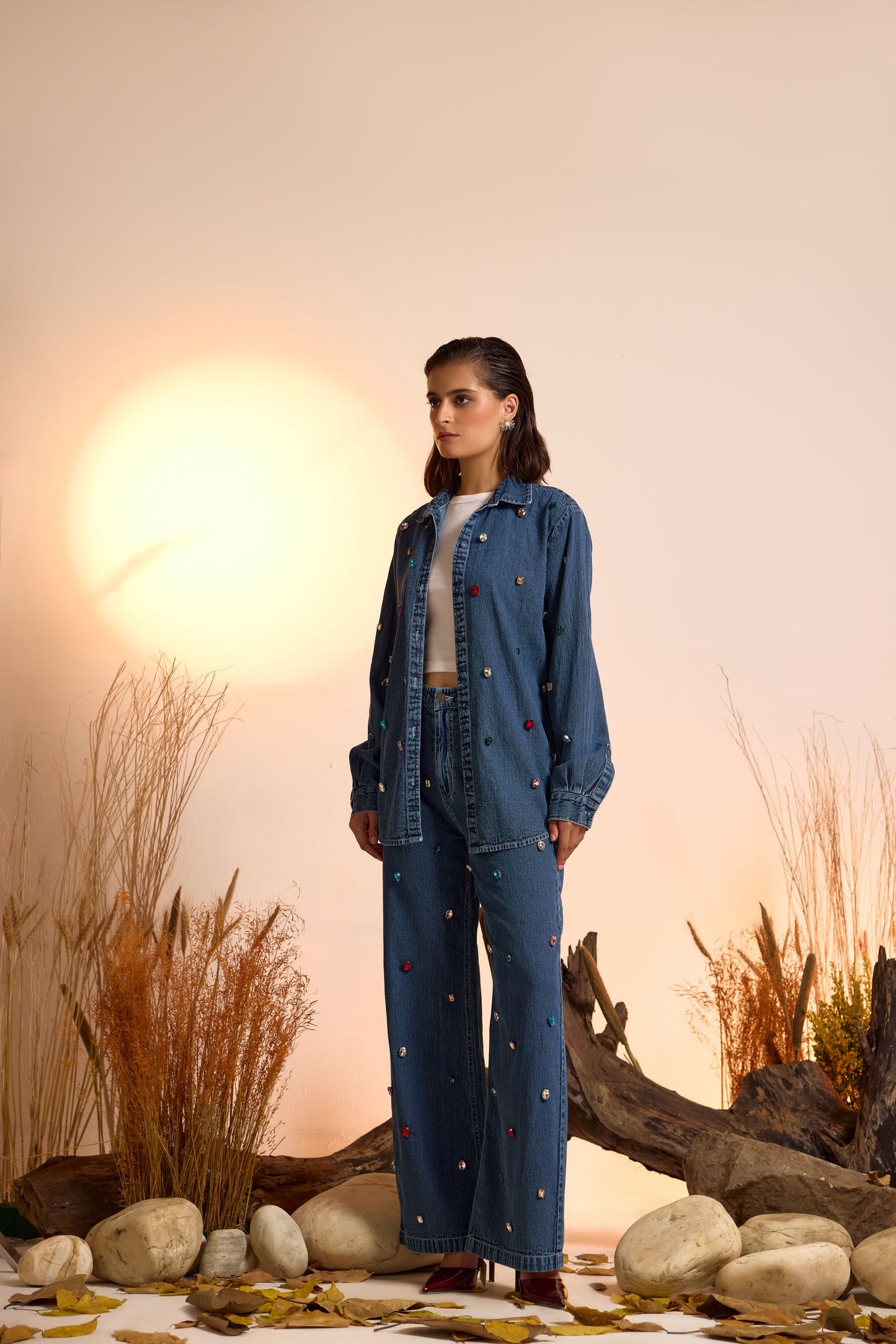 Crystal Studded Denim Shirt