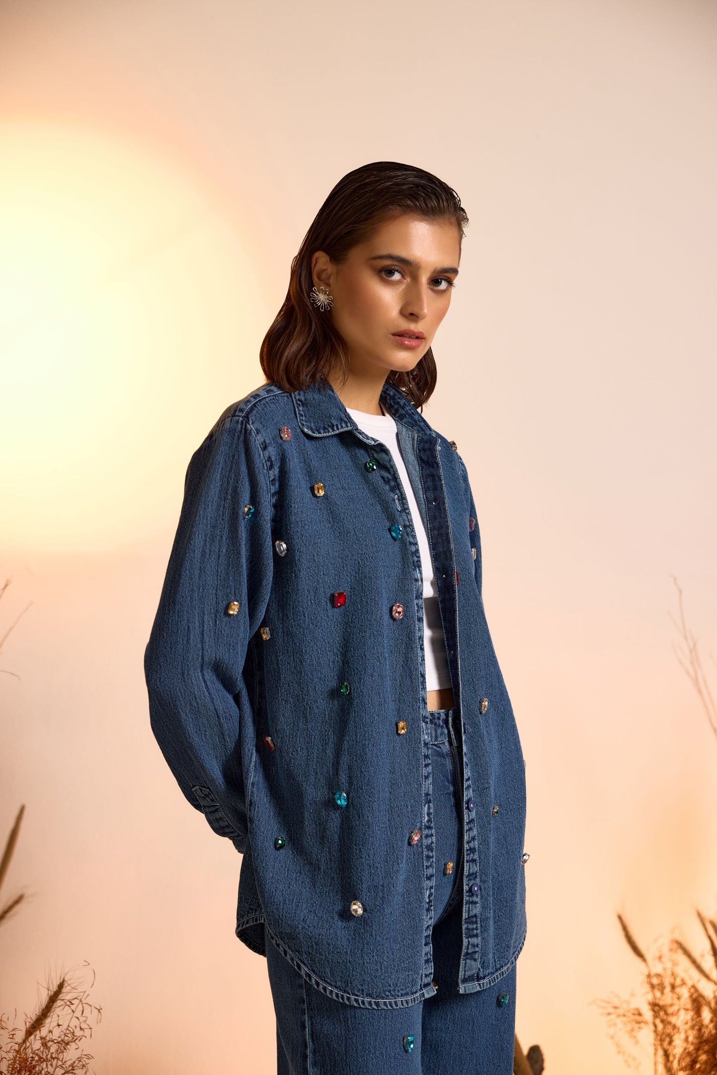 Crystal Studded Denim Shirt