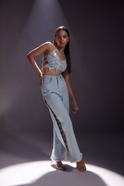 Rhinestone Embellished Butterfly Top