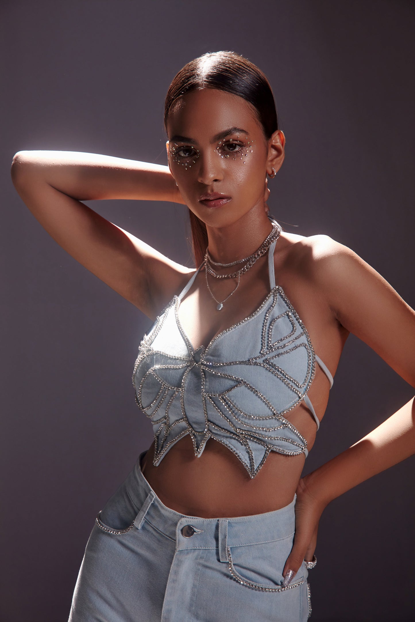 Rhinestone Embellished Butterfly Top