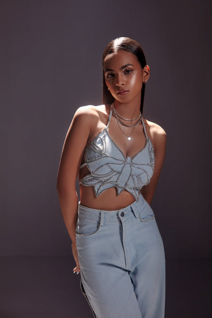 Rhinestone Embellished Butterfly Top